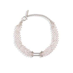 Justine Clenquet Bonnie Crystal Chain Choker Necklace in Palladium